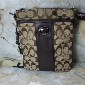 Coach Signature Brown and Tan Crossbody Bag
